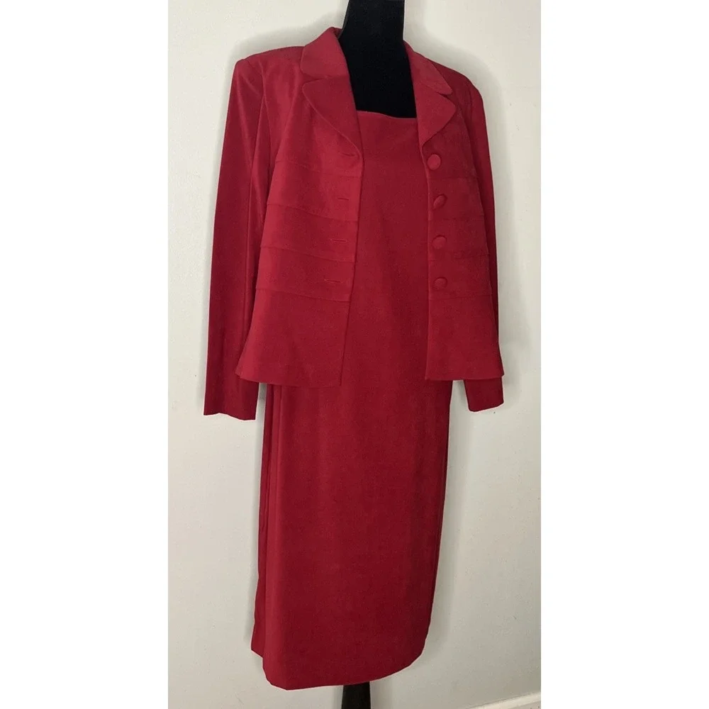 VTG Jessica Howard Red Matching Skirt & Jacket Set 12 Petite Career Co-ord